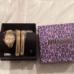 New With Tags Just Cavalli Watch Two-Tone Stainless Steel & Crystal Wrap 2MM